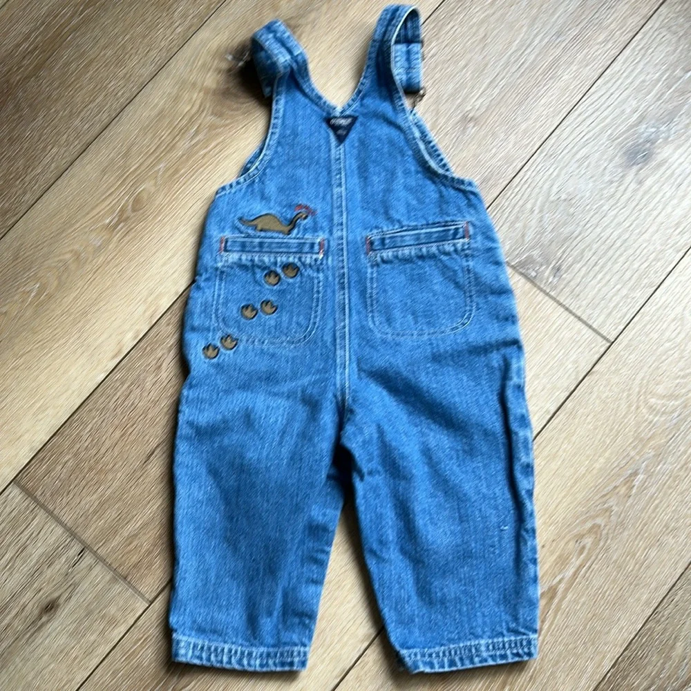 Oshkosh B'gosh Overalls Toddler 18 Months Denim Dinosaur 100% Cotton